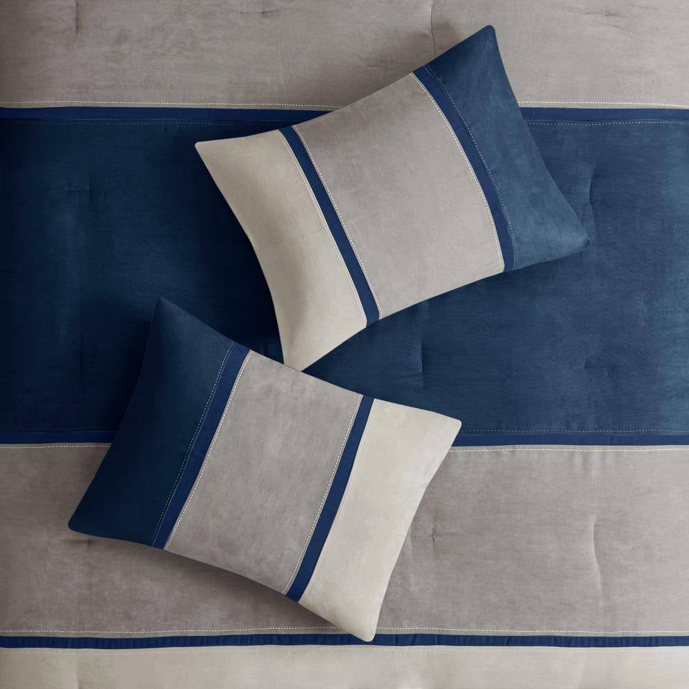 Hanover 7-Piece Blue Polyester Queen Comforter Set