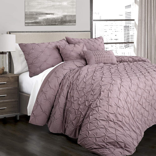 Ravello Pintuck Comforter Set - Luxe 5 Piece Textured Bedding Set - Traditional Glam & Farmhouse Inspired Bedroom Decor - Full/ Queen, Woodrose