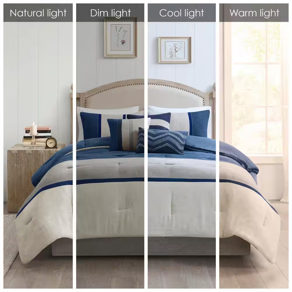 Hanover 7-Piece Blue Polyester Queen Comforter Set